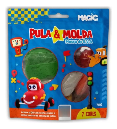 Massa Eva Magic Pula Molda 7 Cores 70 Gramas Carro Princesa Cor Carros
