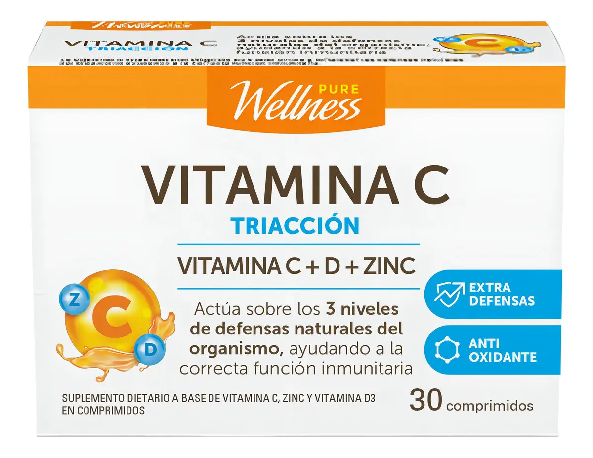 Suplemento Pure Wellness Vitamina C D Zinc Triacción X 30 U Naranja