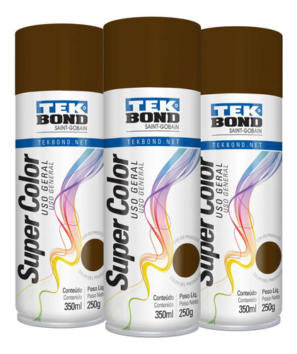 Pintura En Aerosol Tek Bond Marron - 350 Ml/250 Gr X3 Und