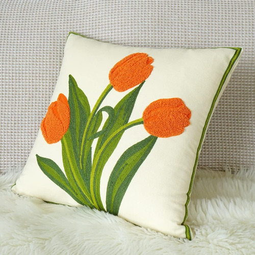 Vctops Farmhouse Tulip Algodón Tughed Show Pillow Cover Bord
