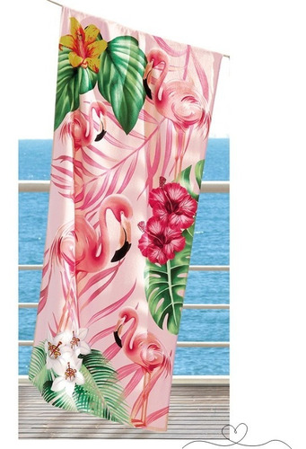 Toalha Estampada Döhler Banho Toalha de praia flamingo - rosa