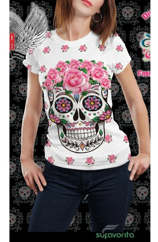 Playera Para Mujer De Dia De Muertos Marca La Neta  Algodón 