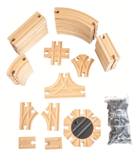 Tracks Pistas Pack 46 Tramos De Madera + Cochera