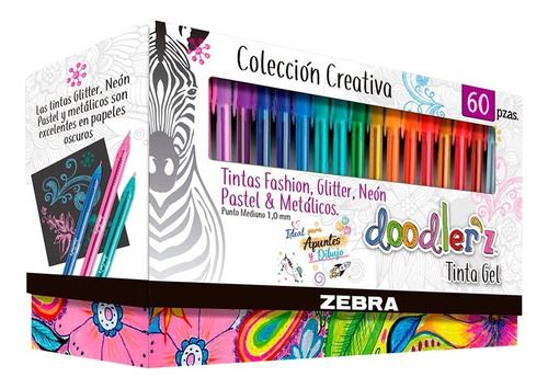 Set 60pcs Lapices Tinta Gel Zebra Doodler'z Glitter 1.0 Mm