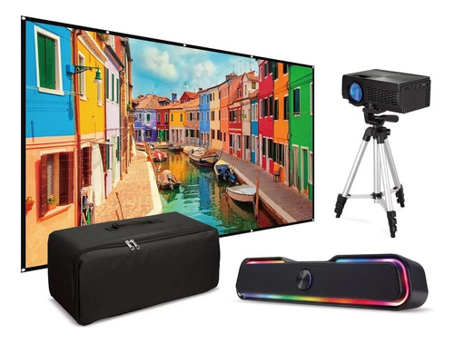 Kit De Cine Emergente Con Proyector Y Altavoz 120 Pulgadas