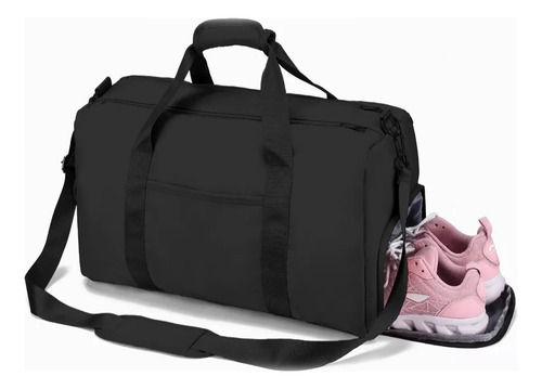 Maleta Deportiva Bolsa De Deporte Gym Con Compartimento Para Zapatos, Bolso De Viaje Con Bolsillo Impermeable , Gran Capacidad De Carga, Perfecta Gimnasio, Natación Y Viaje-color Negro