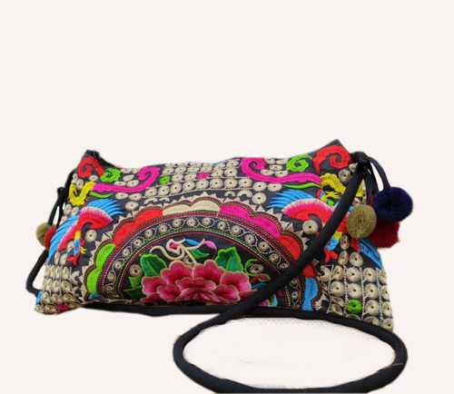 Cartera Bordado Tribal Oriente Flores Elegante Mujer 