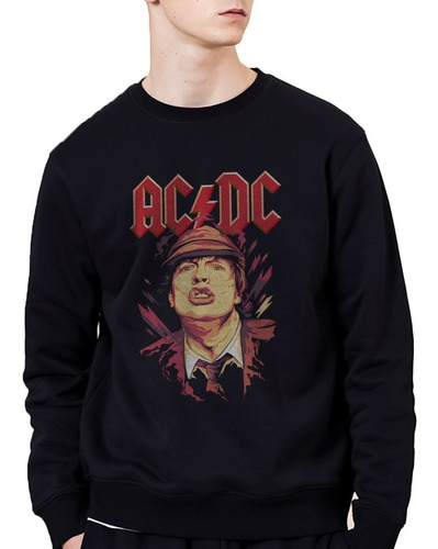 Sudadera Negra Cuello Redondo Estampado Acdc