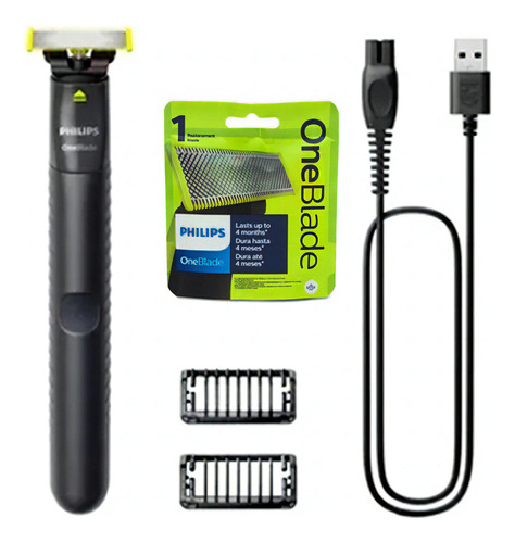 Recortadora de pelo Philips One Blade Qp1424/10, 2 peines y 1 recambio, color verde