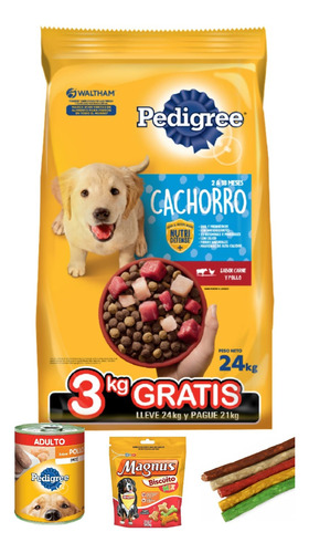 Alimento Premium Pedigree Cachorro 21+3 Kg Obsequios+ Envío 