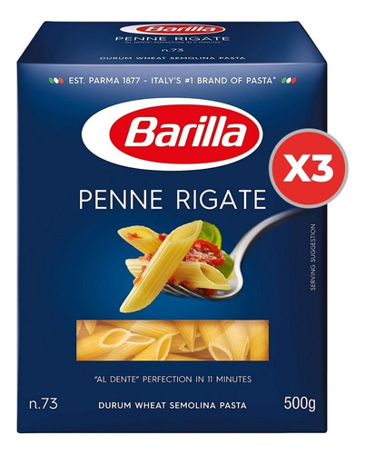 Fideos Barilla Penne Rigate Nº 73 500 Gr.  Pack X6