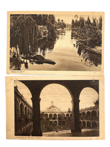 2 Postales Antiguas Brehme, Xochimilco, Colegio Vizcaínas