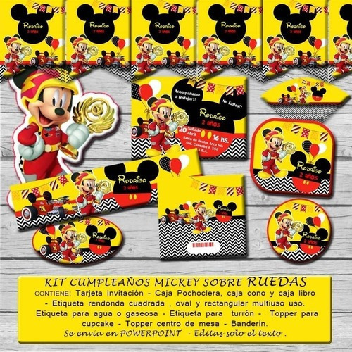 Kit Imprimible Editable Cumpleaños Mickey Sobre Ruedas
