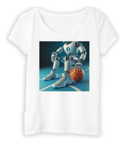 Remera Mujer Robot Sentado En Pelota De Basquet Sport