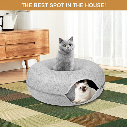 A Cama Redonda For Gatos Con TĂșnel Tipo Nido De Fieltro