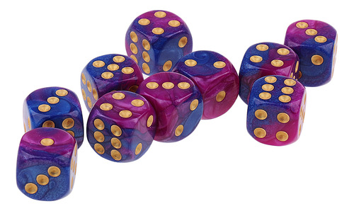 10x Seis Caras D6 Dados Azul Morado Azul Morado 16mm