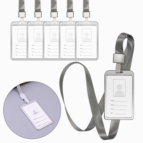 5 Pzs Porta Gafete Credencial Lanyard Aluminio Durable Plata