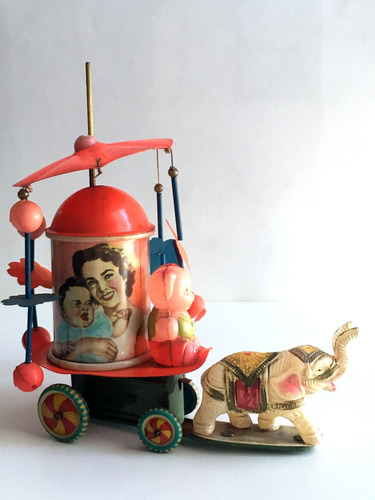 Juguete A Cuerda Carro Elefante Celuloide Japón Vintage 1960