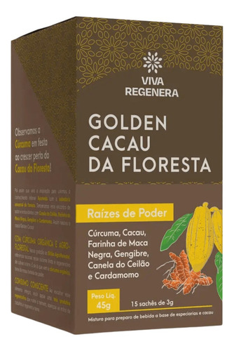 Golden Cacau Cúrcuma Canela Maca Gengibre Cardamomo 15sachês