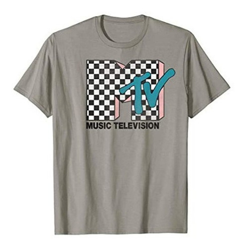 Mtv Logo A Cuadros Rosa Sombra Turquesa Tv Camiseta Grafica