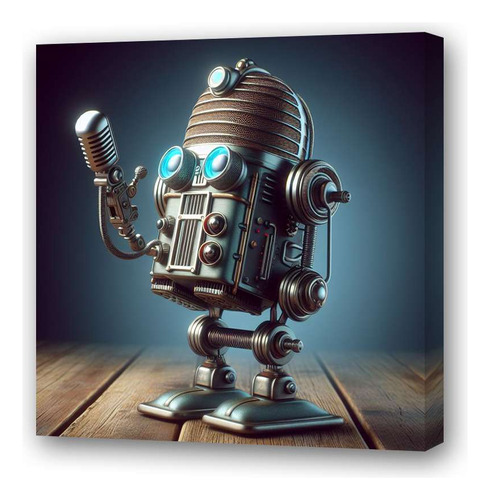 Cuadro 20x20cm Microfono Vintage Robot Radio Musica M2