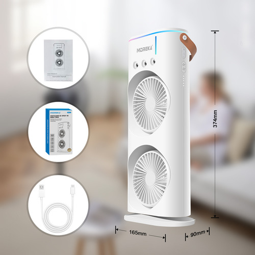 Ventilador Usb Oscilante Aire Frío Portátil Ventilador Luz Led Regulable Y Control Remotodoble Nebulización, Usb Y Base Giratoria Para Oficina Dormitorio Viaje