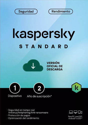 Kaspersky Antivirus Standard  2024 - 1 Dispositivo -  2 Años