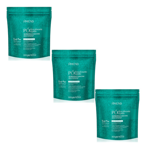 Kit 3 Pó Descolorante Amend Queratina E Silicone 300g