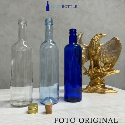 Garrafa De Vidro Azul Com Rolha 750ml Para Agua Solarizada