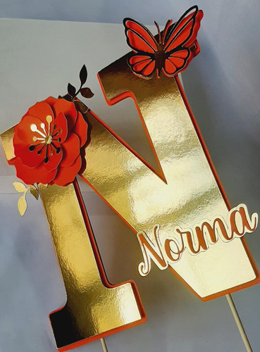 Cake Topper/ Adorno Torta Letra Inicial 3d Rojo Topper Letra