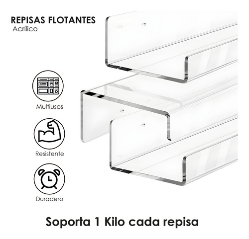 Set 4 Repisas Flotantes De Acrílico Transparente Estantes