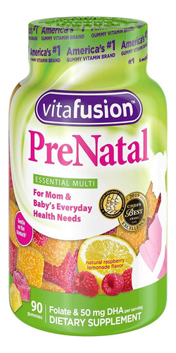 Vitafusion Prenatal 90 Gomitas Sabor Frambuesa Y Limón