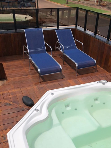 Espreguiçadeira De Piscina Aluminio Tela Sling Reclinável Cor Opcional
