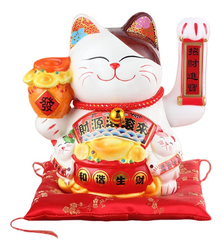 Maneki Neko Lucky, Gato De Ceramica Blanca De 10 Pulgadas Co