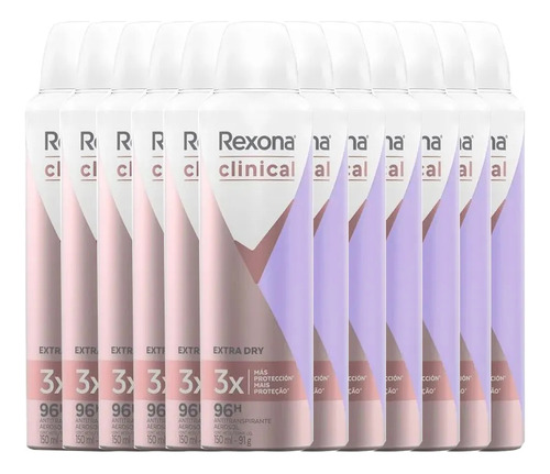 Kit 12 Desodorantes Rexona Clinical Extra Dry 150ml