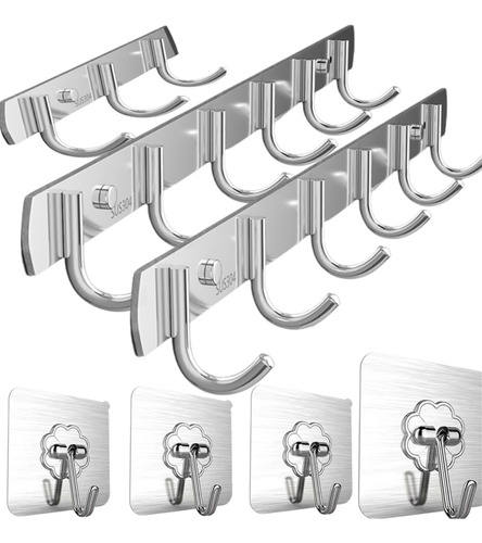 Ganchos Percheros Pared De Acero Inox 6 Ganchos, Kit 7 Pcs