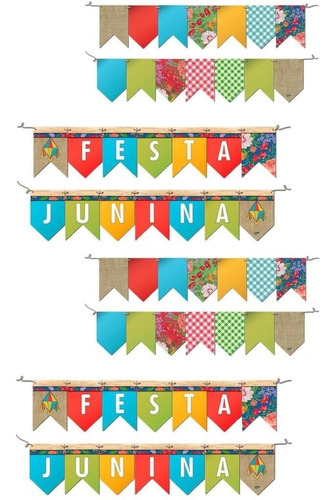 02 Faixas Decorativas - Festa Junina Bandeirinhas Coloridas