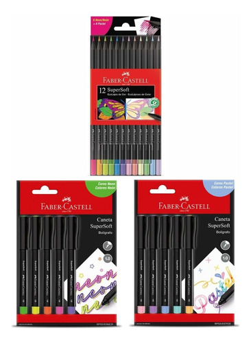 Lápis De Cor Supersoft E Soft Pen Faber Castell Neon Pastel