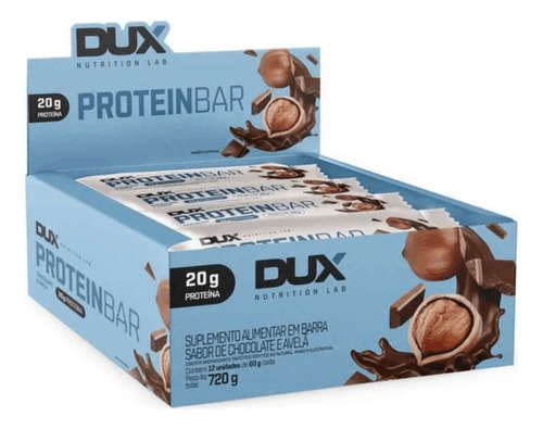 Protein Bar 60g Caixa 12 Un - Dux Nutrition Sabor Chocolate E Avelã