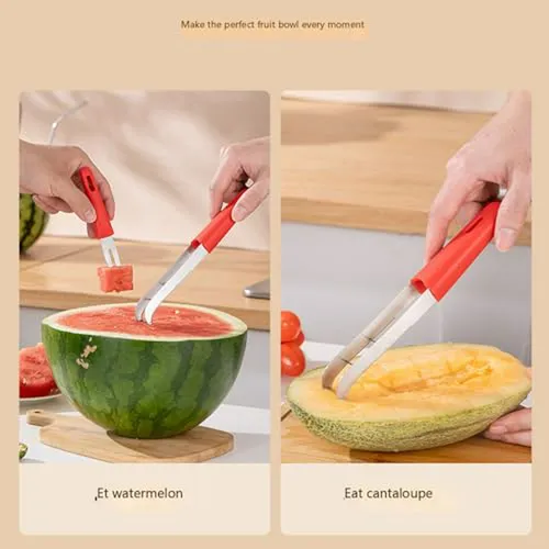 Cortador De Sandía 3 En 1: Set De Acero Inoxidable Verde