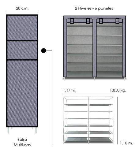 Zapatero Organizador Todostore De 6 Niveles Estantes Para 36 Pares De Zapatos Color Gris