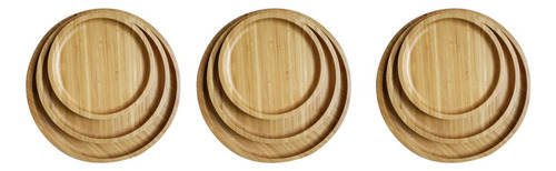 Pack 3 Set Bandeja Platos Para Desayunos Comida  Bambu