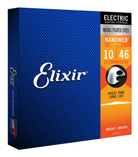 Encordoamento Elixir P/ Guitarra 010 12 Cordas Nanoweb 12450