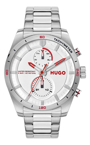 Reloj Hugo Acero Inoxidable, 50m, Fechador Blanco/rojo