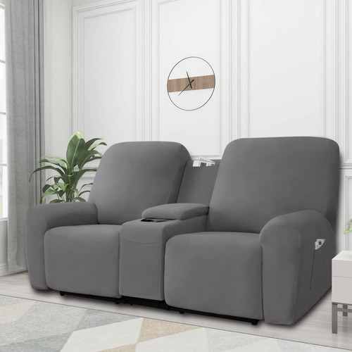 Funda Elástica Para Sofá De Dos Plazas Reclinable Con Consol
