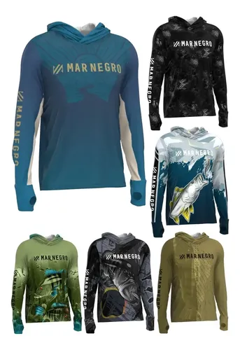 Camisa Pesca Mar Negro C/ Capuz Proteção Uv 50+ Todas Cores