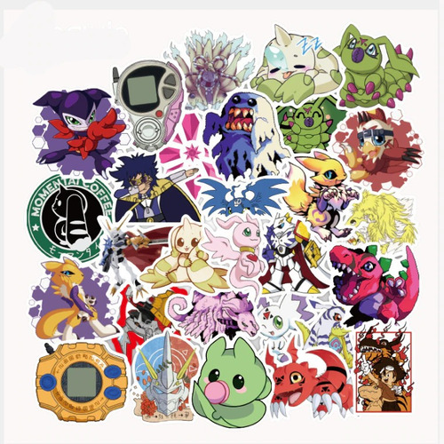 50 Stickers De Digimon - Etiquetas Autoadhesivas