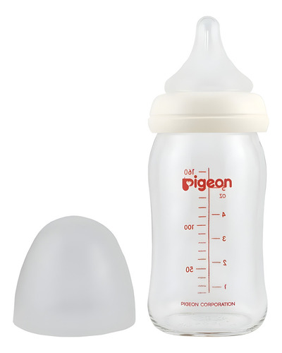 Mamadera Pigeon Softouch Vidrio Boca Ancha 160ML. Para Edades 0+ Meses Blanco