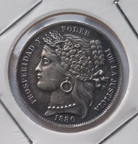 Moneda De 1 Peseta De Peru En Plata Ley 0,900 Año 1880.