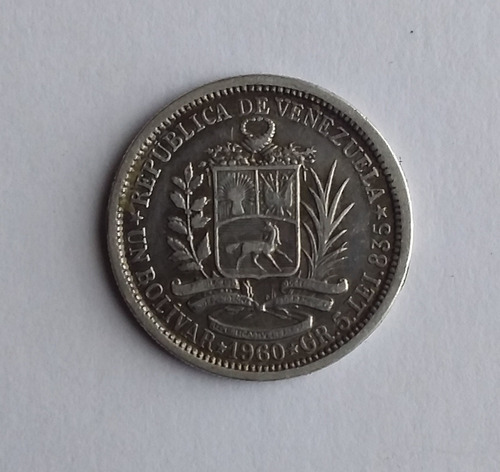 Imagen 2 de 5 de Moneda 1 Bolívar Plata 1960. Colección. Venezuela
